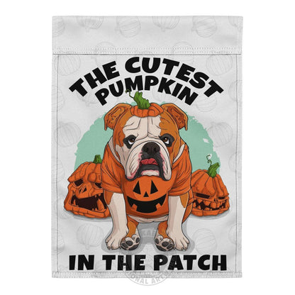 Cutest Pumpkin in the Patch garden flag, English Bulldog Red &amp; White