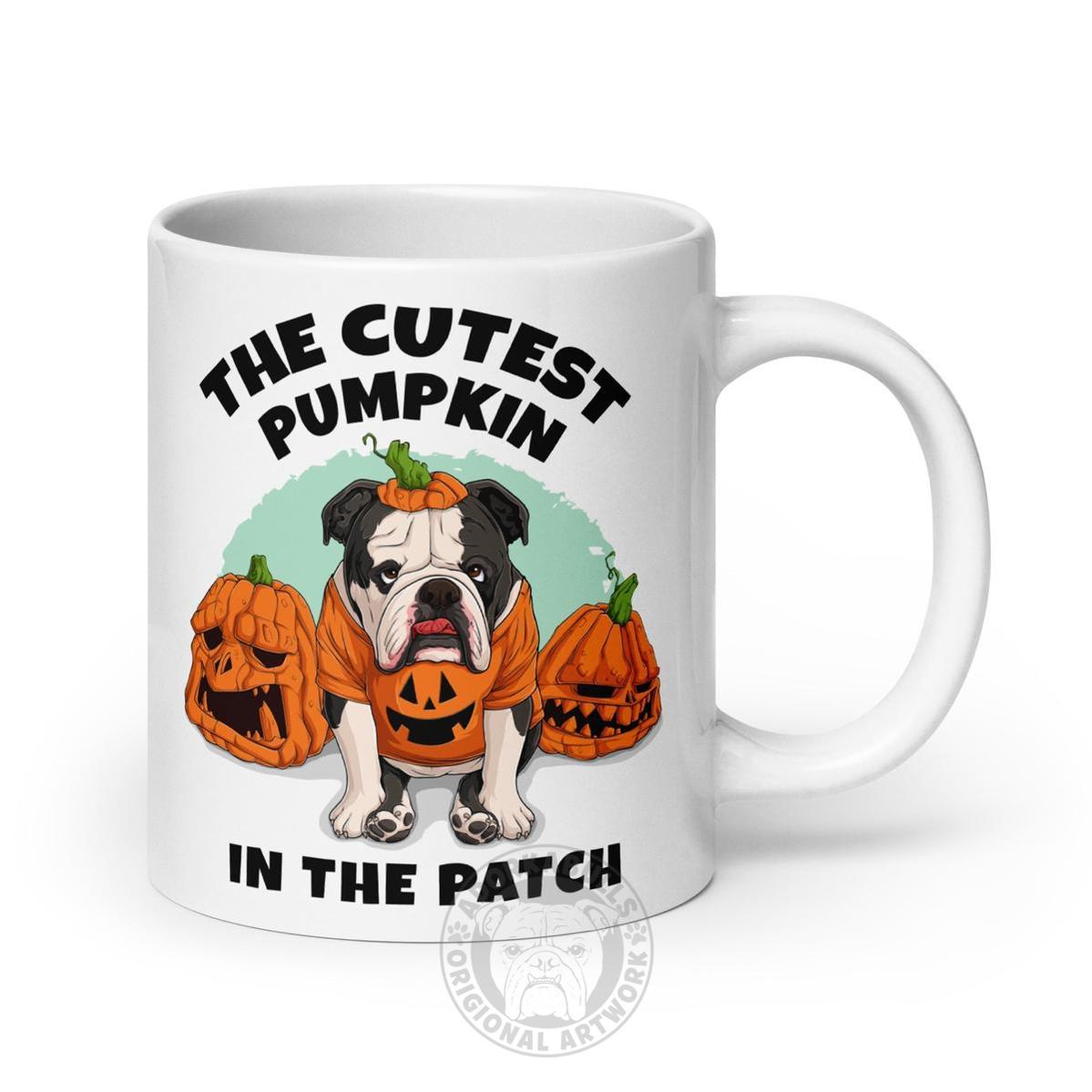 The Cutest Pumpkin in the Patch English Bulldog Mug (20oz) | Black &amp; White