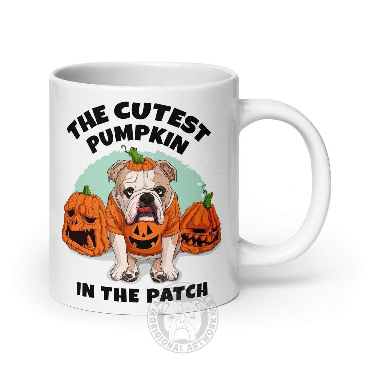 The Cutest Pumpkin in the Patch English Bulldog Mug (20oz) | Fawn &amp; White