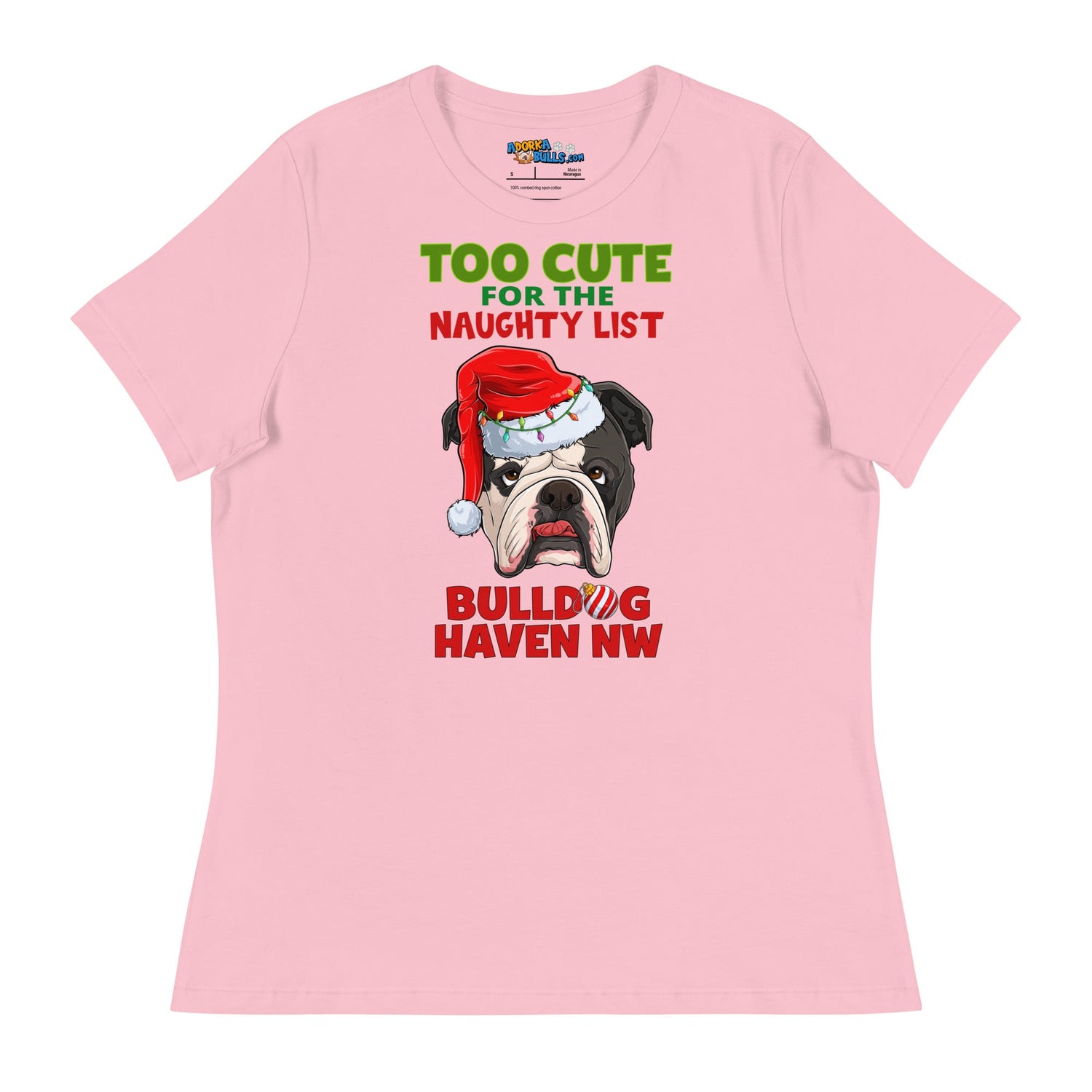 &quot;Too Cute for the Naughty List&quot; BHNW Bulldog Christmas Women’s T-Shirt