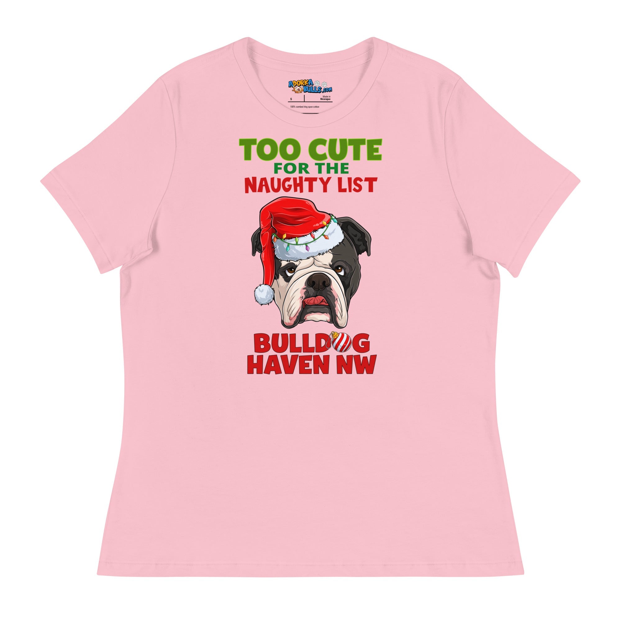 &quot;Too Cute for the Naughty List&quot; BHNW Bulldog Christmas Women’s T-Shirt