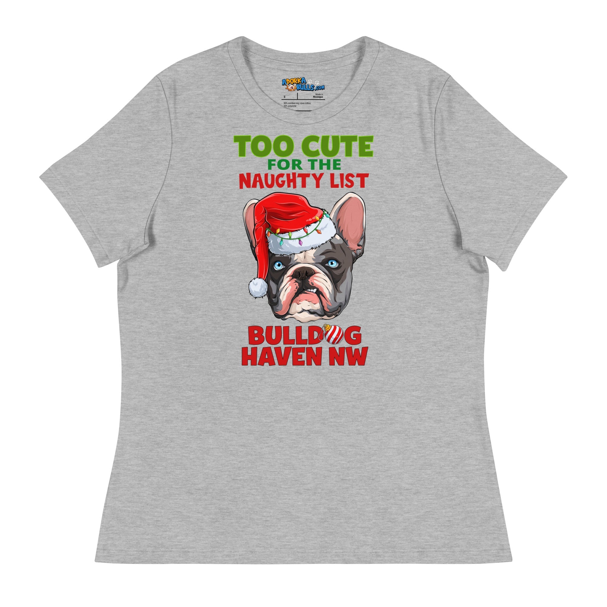 &quot;Too Cute for the Naughty List&quot; BHNW Frenchie Christmas Women’s T-Shirt