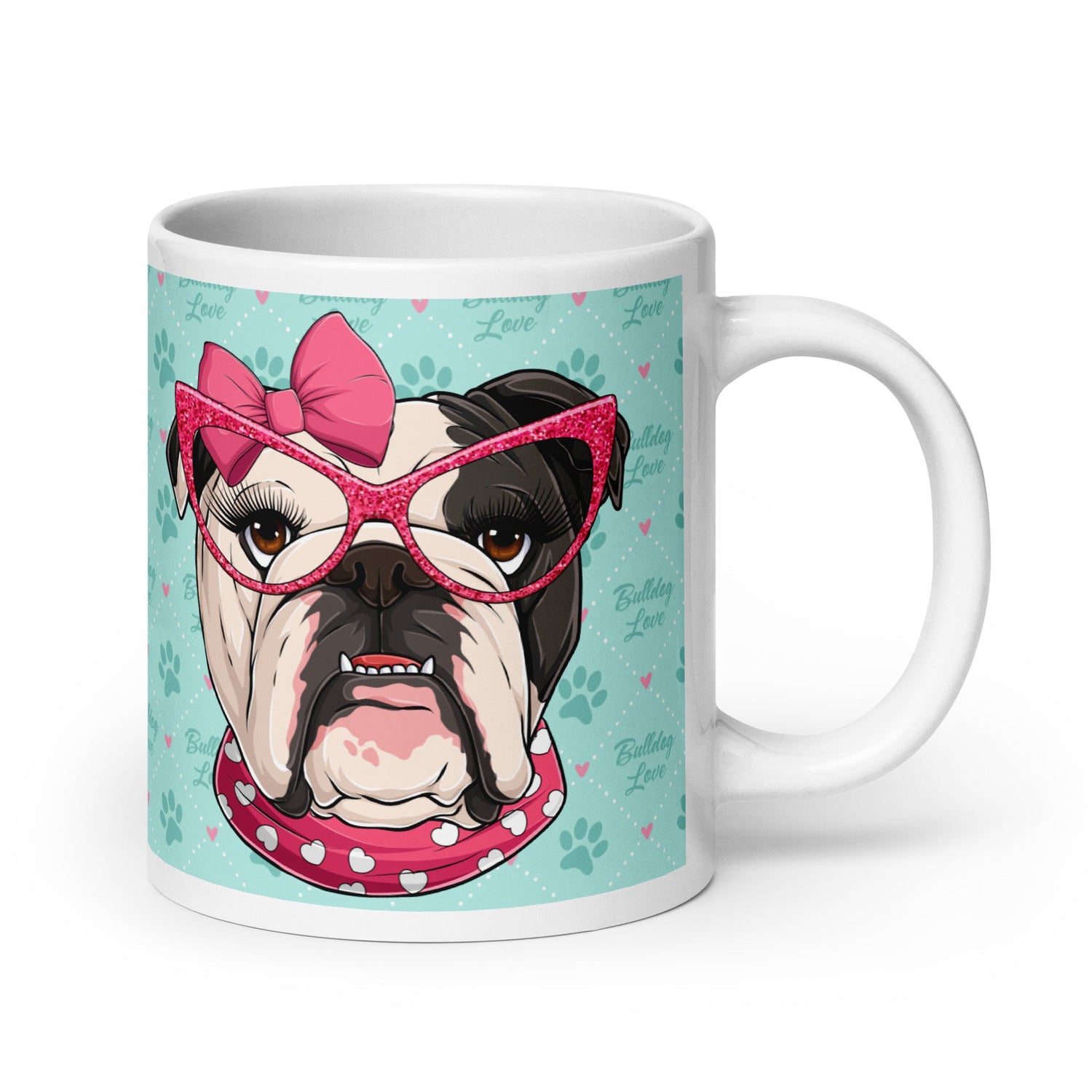 "Too Glam to Give a Woof" Bulldog Love Mug (20oz) | B&amp;W Colored