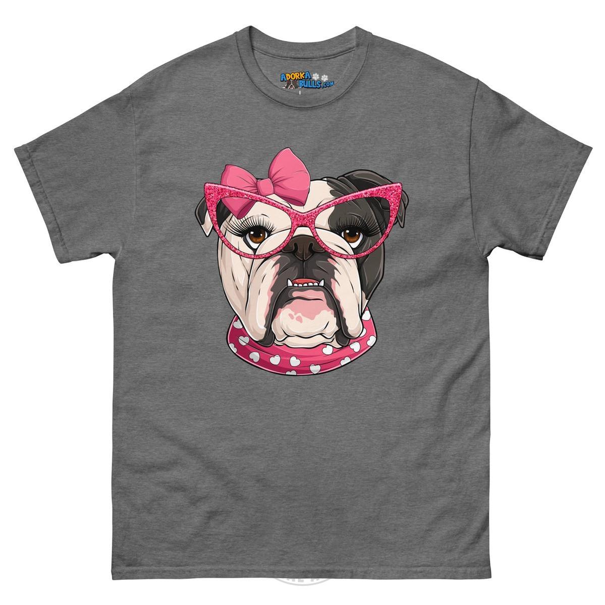 "Too Glam to Give a Woof" Female Bulldog Men’s T-Shirt | B&amp;W Colored