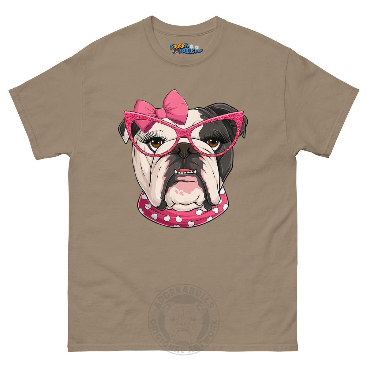 "Too Glam to Give a Woof" Female Bulldog Men’s T-Shirt | B&amp;W Colored