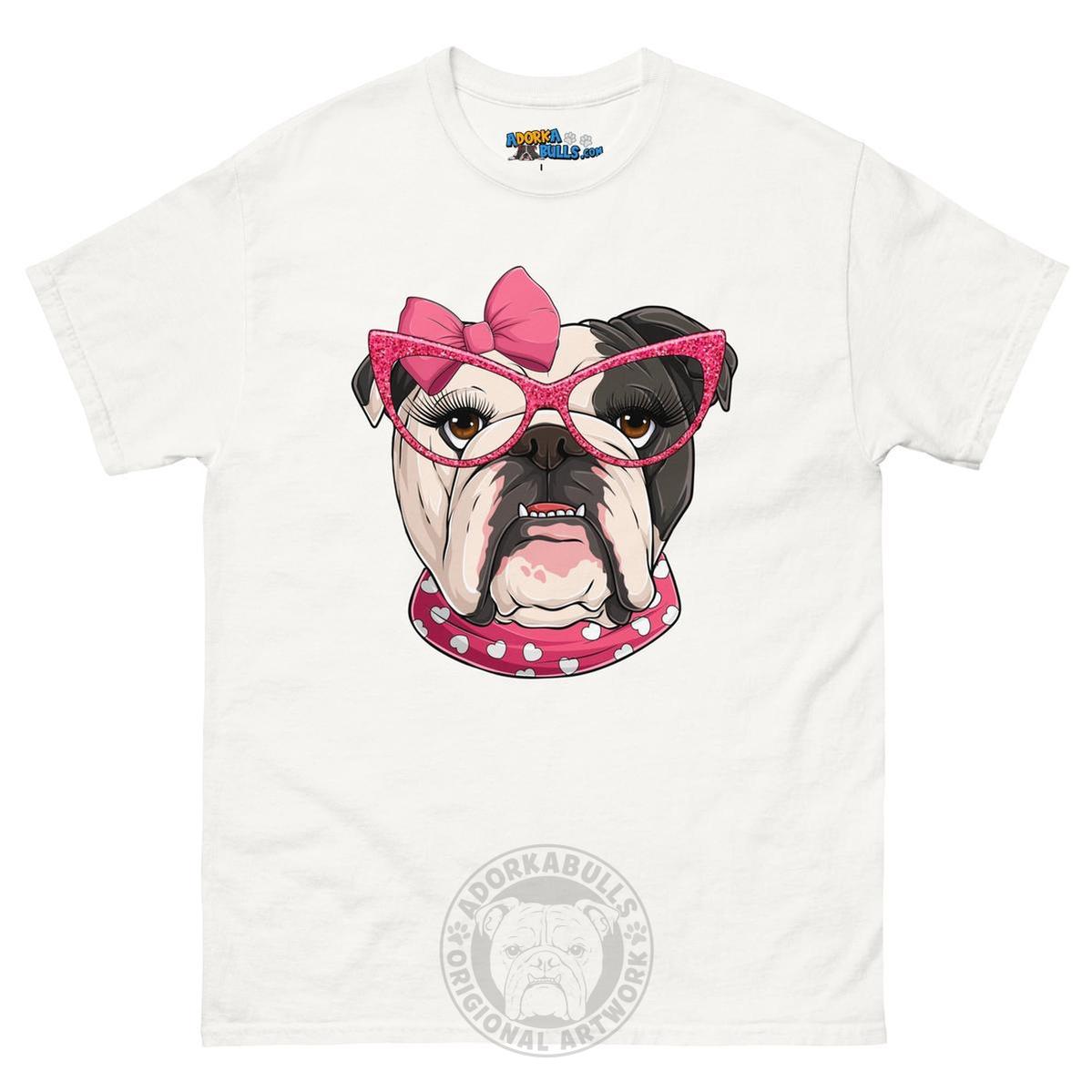 "Too Glam to Give a Woof" Female Bulldog Men’s T-Shirt | B&amp;W Colored