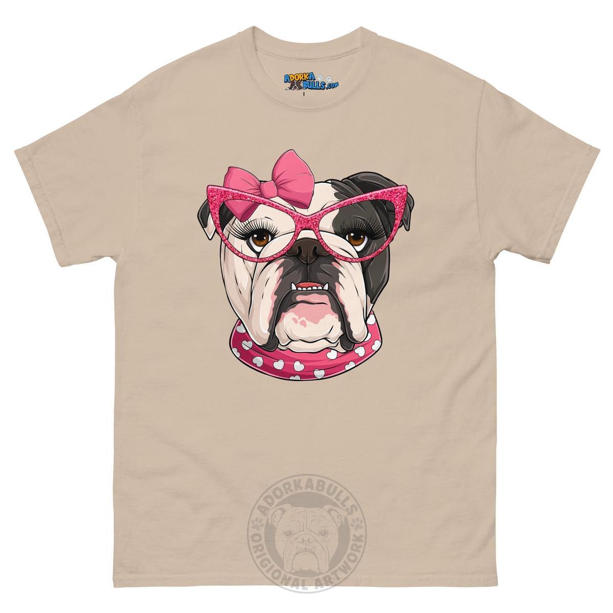 "Too Glam to Give a Woof" Female Bulldog Men’s T-Shirt | B&amp;W Colored