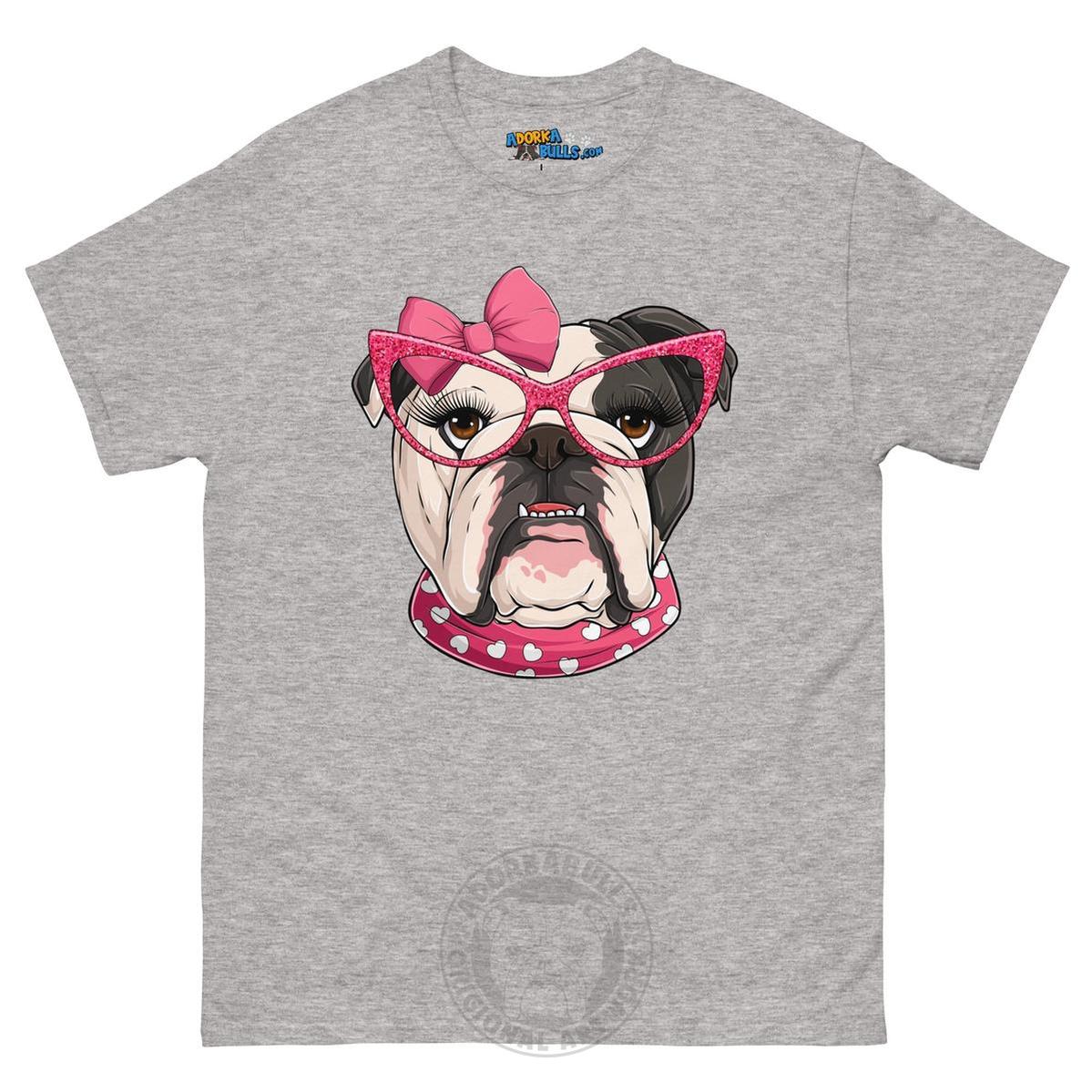 "Too Glam to Give a Woof" Female Bulldog Men’s T-Shirt | B&amp;W Colored