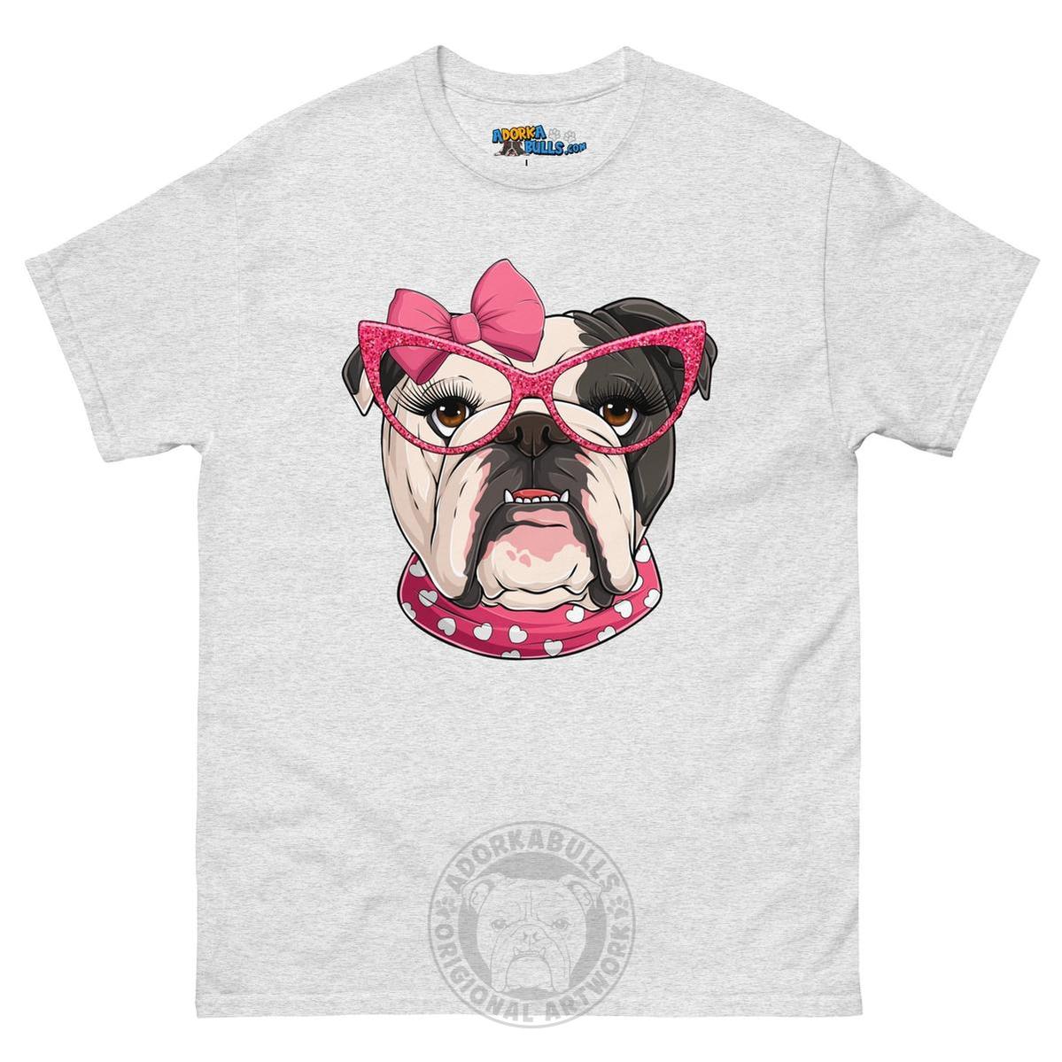 "Too Glam to Give a Woof" Female Bulldog Men’s T-Shirt | B&amp;W Colored