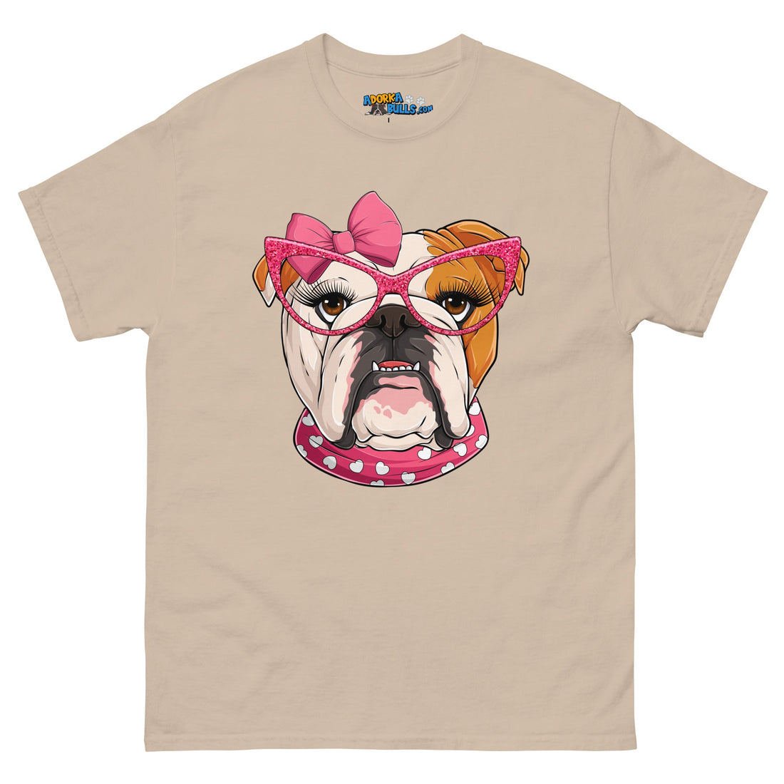 "Too Glam to Give a Woof" Female Bulldog Men’s T-Shirt | Red &amp; White Colored