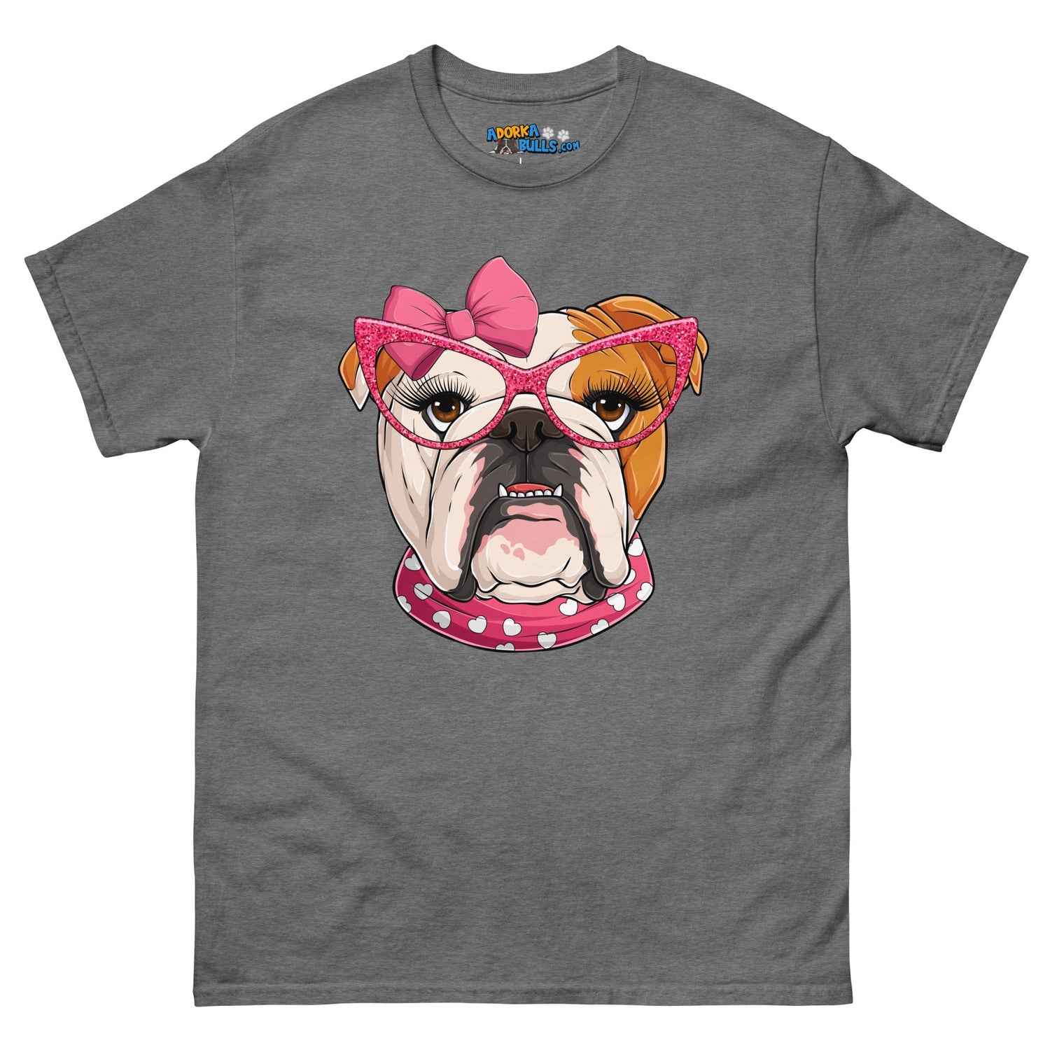 "Too Glam to Give a Woof" Female Bulldog Men’s T-Shirt | Red &amp; White Colored