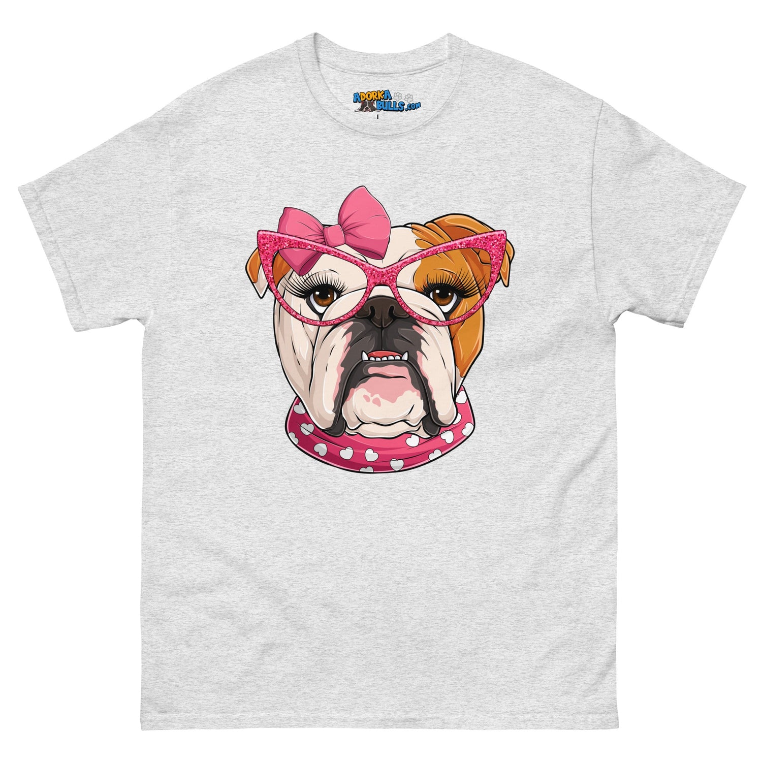 "Too Glam to Give a Woof" Female Bulldog Men’s T-Shirt | Red &amp; White Colored