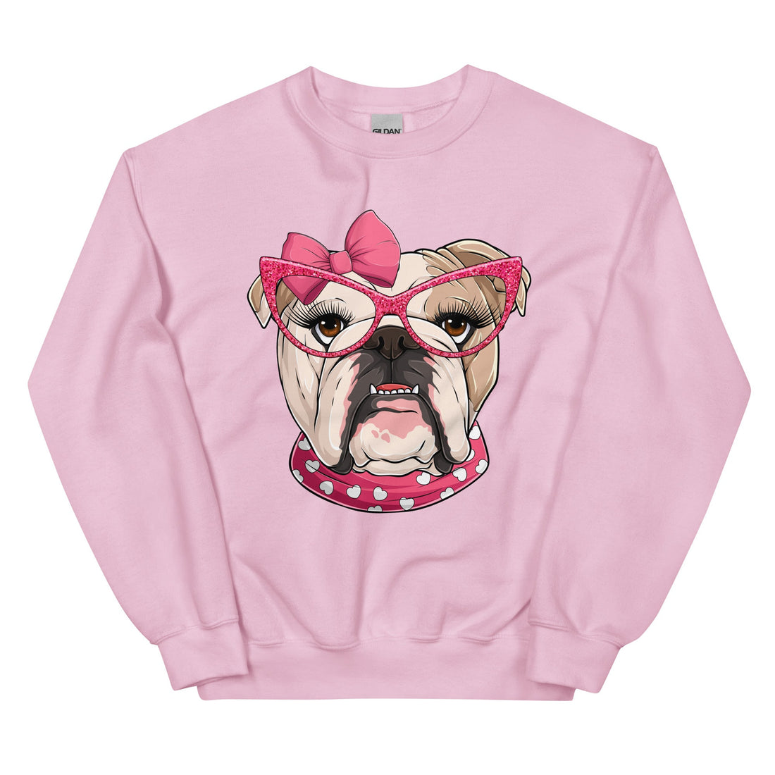 "Too Glam to Give a Woof" – Valentine’s Bulldog Sweatshirt | Fawn &amp; White Colored