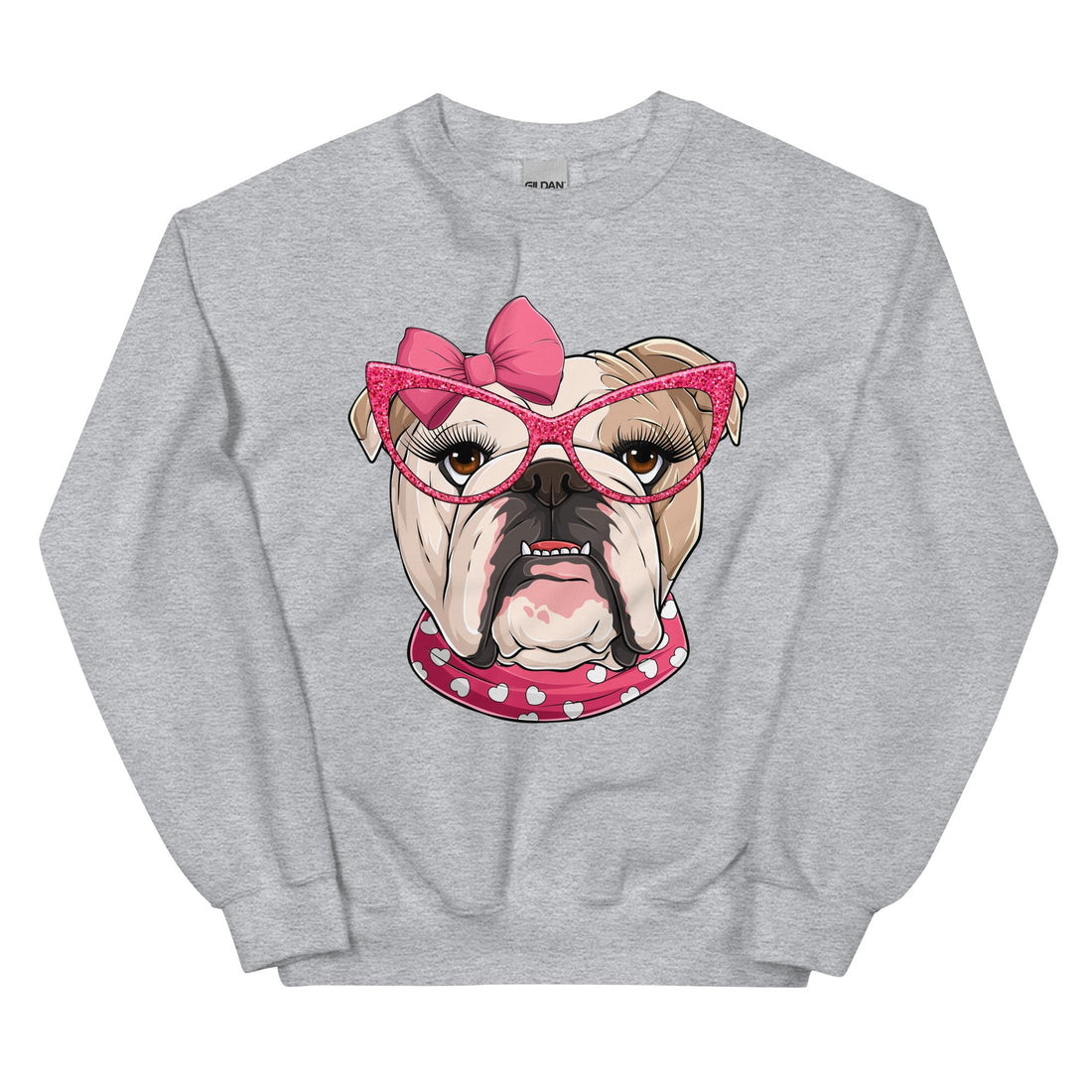 "Too Glam to Give a Woof" – Valentine’s Bulldog Sweatshirt | Fawn &amp; White Colored