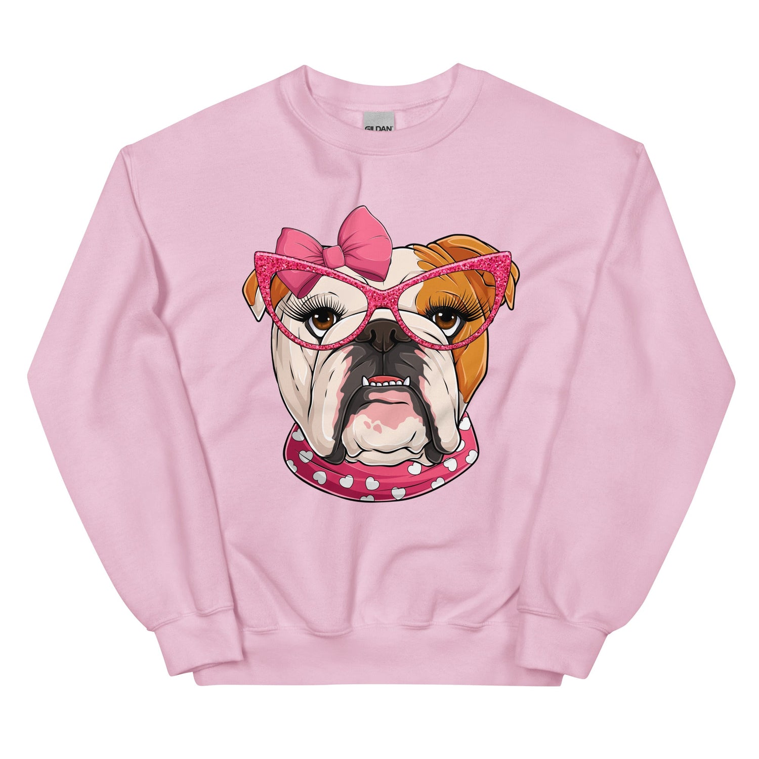 "Too Glam to Give a Woof" – Valentine’s Bulldog Sweatshirt | Red &amp; White Colored