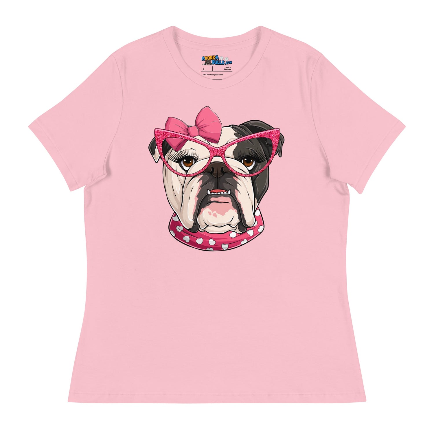"Too Glam to Give a Woof" Women’s Bulldog T-Shirt | B&amp;W Colored
