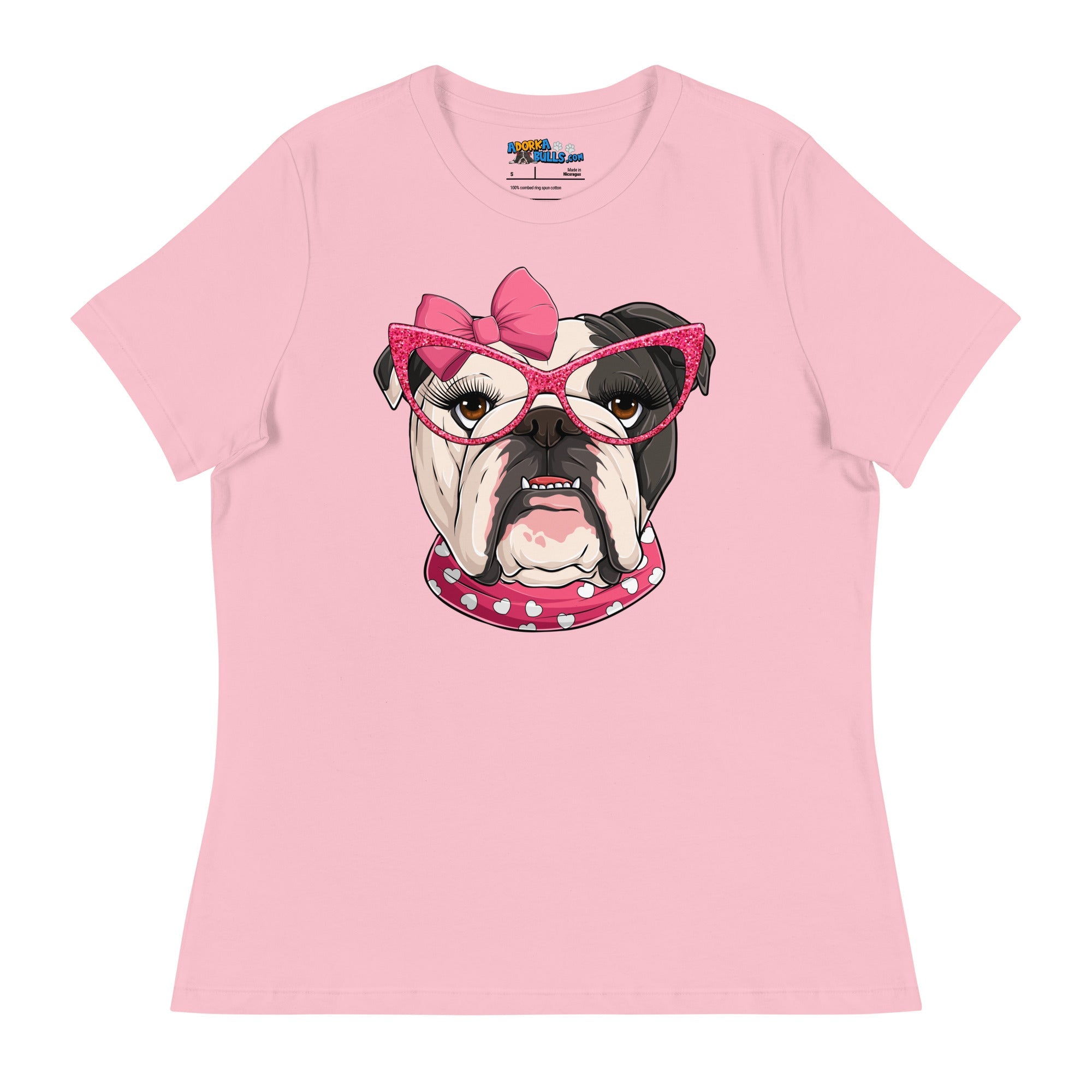 "Too Glam to Give a Woof" Women’s Bulldog T-Shirt | B&amp;W Colored