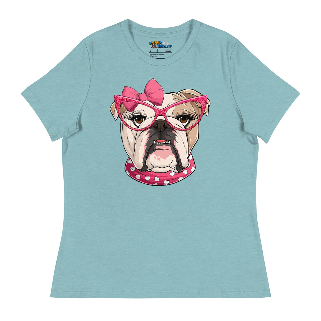 "Too Glam to Give a Woof" Women’s Bulldog T-Shirt | Fawn &amp; White Colored