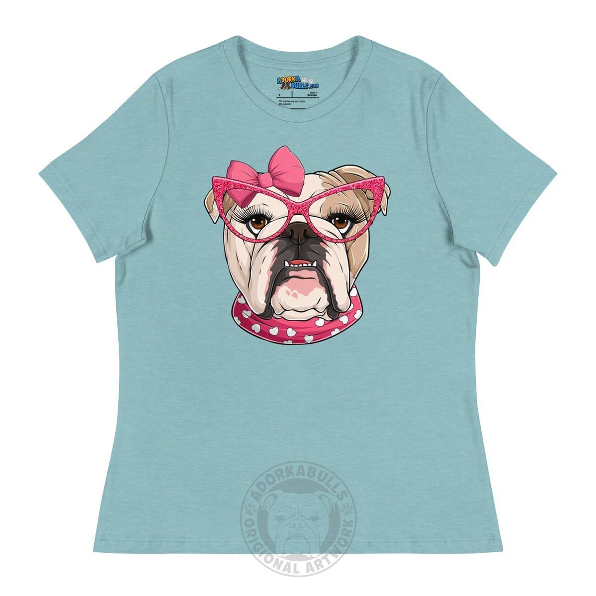 "Too Glam to Give a Woof" Women’s Bulldog T-Shirt | Fawn &amp; White Colored
