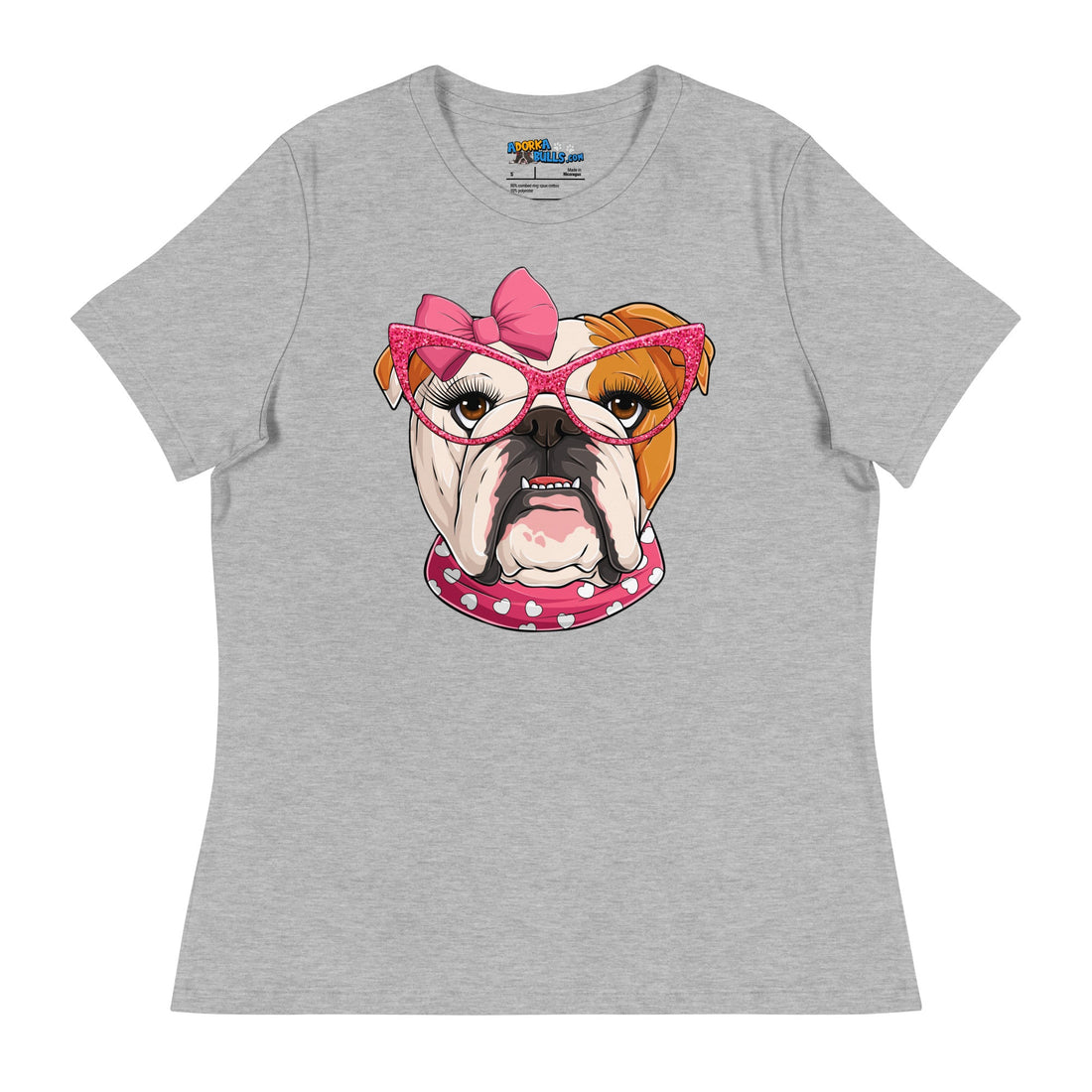 "Too Glam to Give a Woof" Women’s Bulldog T-Shirt | Red &amp; White Colored