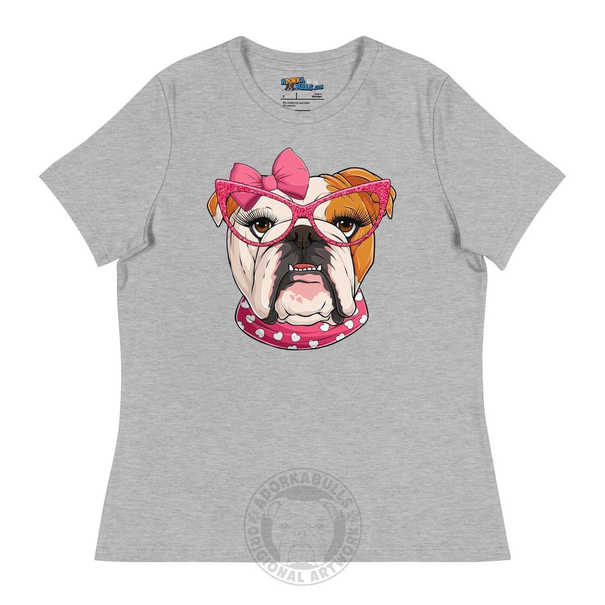 "Too Glam to Give a Woof" Women’s Bulldog T-Shirt | Red &amp; White Colored