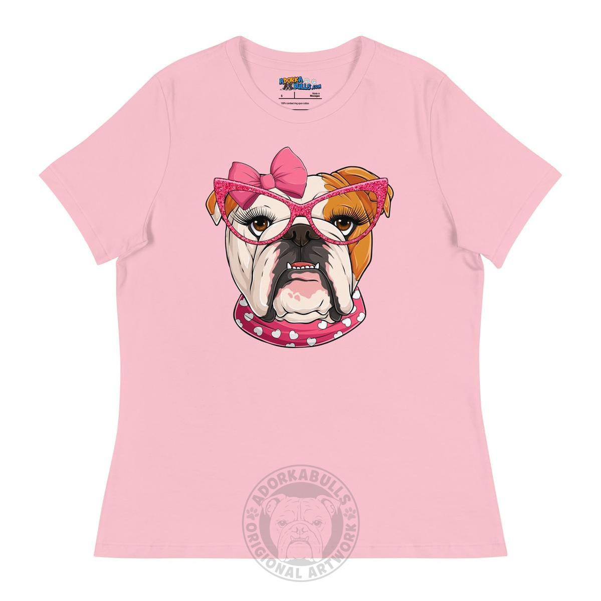 "Too Glam to Give a Woof" Women’s Bulldog T-Shirt | Red &amp; White Colored