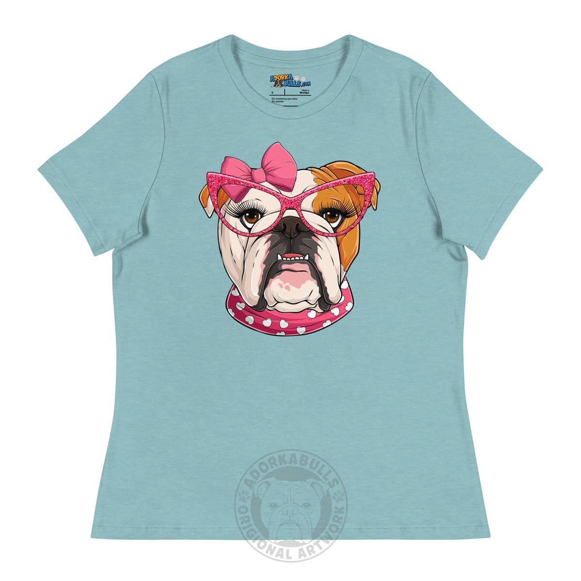 "Too Glam to Give a Woof" Women’s Bulldog T-Shirt | Red &amp; White Colored