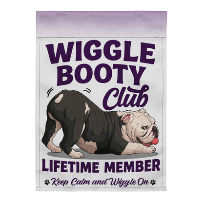 Wiggle Booty Club Garden Flag | B&amp;W Colored English Bulldog