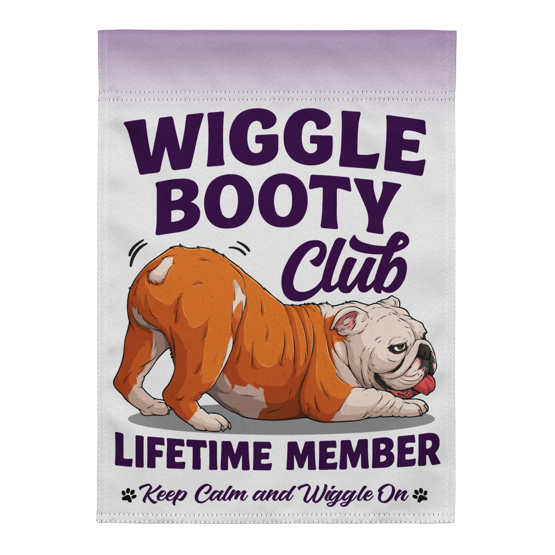 Wiggle Booty Club Garden Flag | Red &amp; White Colored English Bulldog