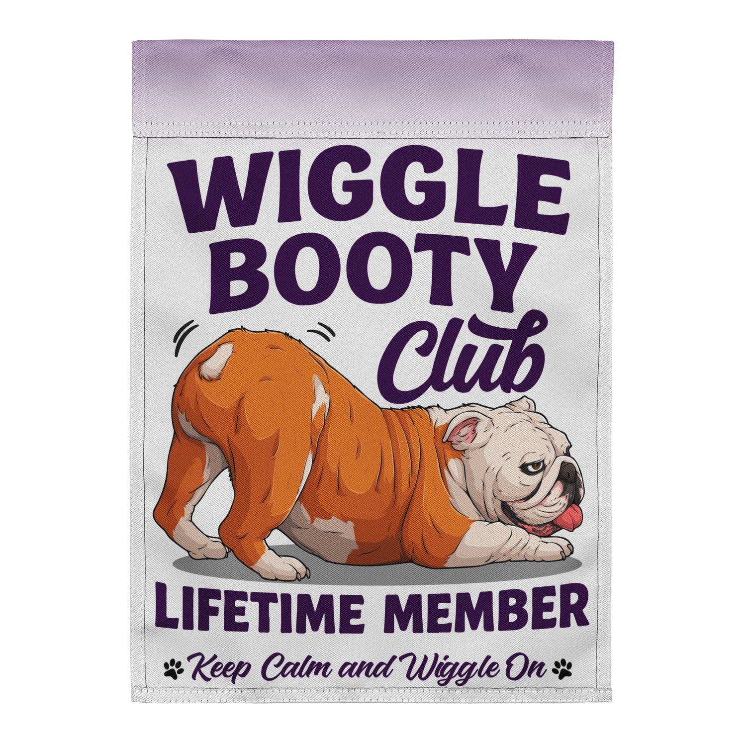 Wiggle Booty Club Garden Flag | Red &amp; White Colored English Bulldog