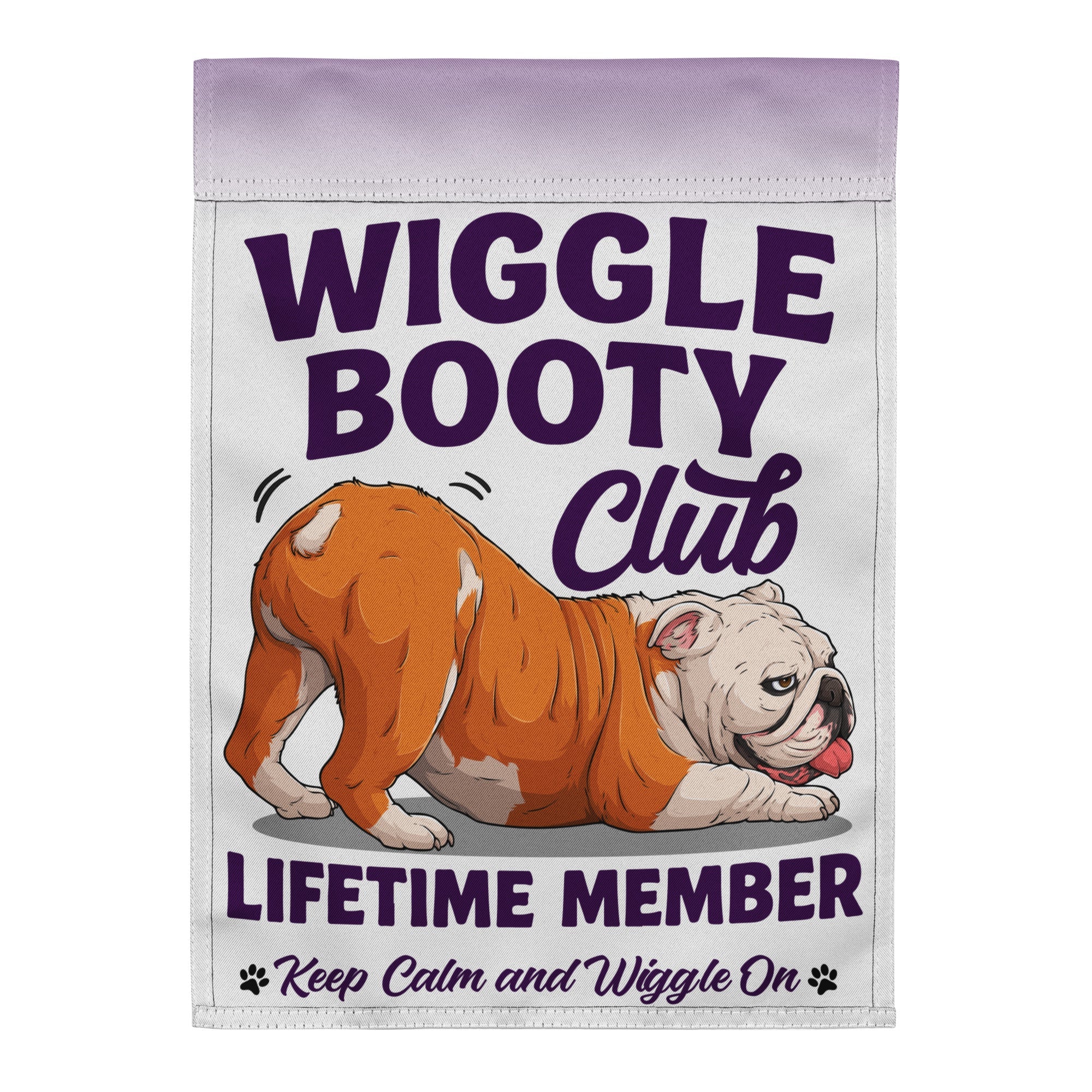 Wiggle Booty Club Garden Flag | Red &amp; White Colored English Bulldog