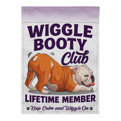 Wiggle Booty Club Garden Flag | Red &amp; White Colored English Bulldog