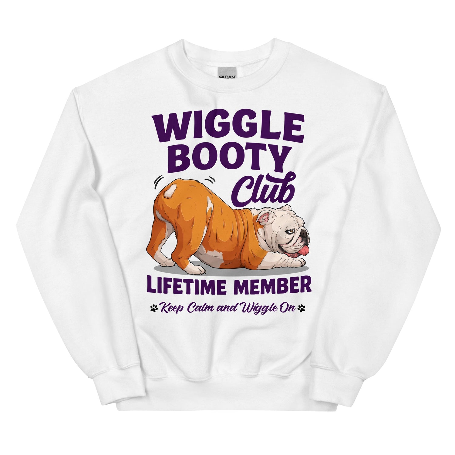 Wiggle Booty Club Lifetime Member Unisex Sweatshirt | Red &amp; White Colored English Bulldog