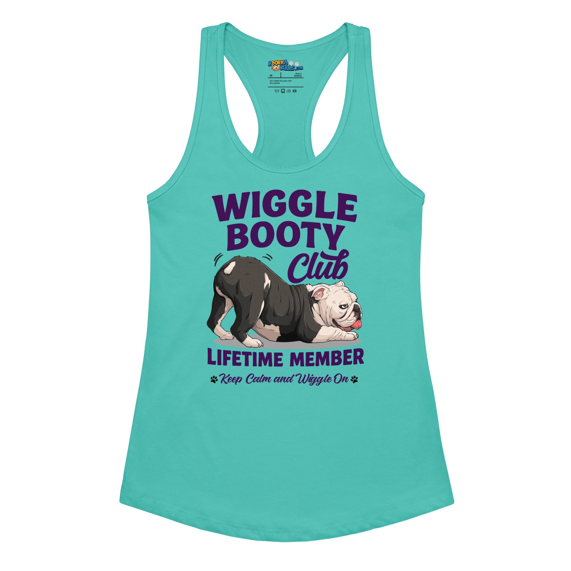 Wiggle Booty Club Racerback Tank | B&amp;W Colored English Bulldog