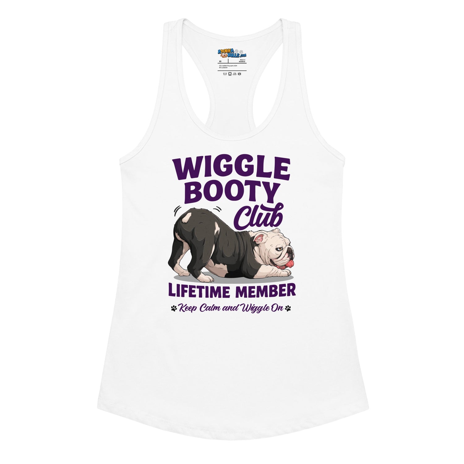 Wiggle Booty Club Racerback Tank | B&amp;W Colored English Bulldog