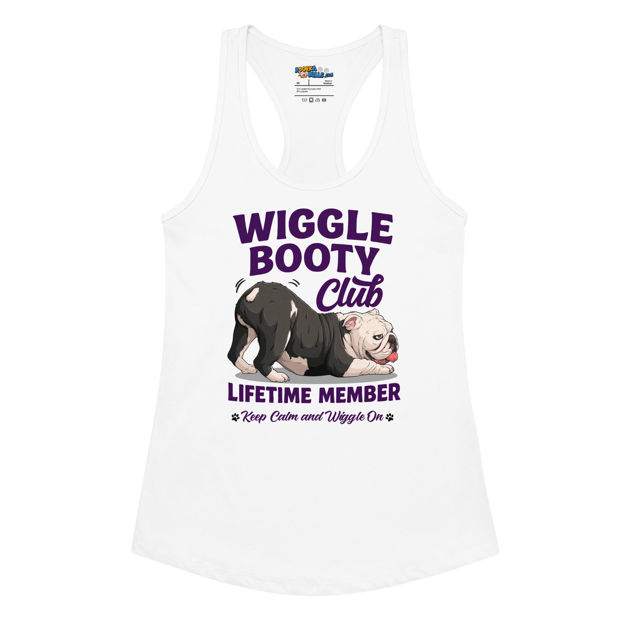 Wiggle Booty Club Racerback Tank | B&amp;W Colored English Bulldog