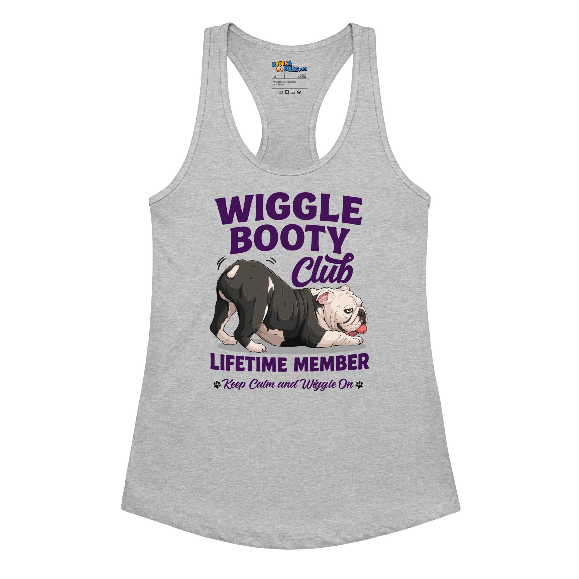 Wiggle Booty Club Racerback Tank | B&amp;W Colored English Bulldog