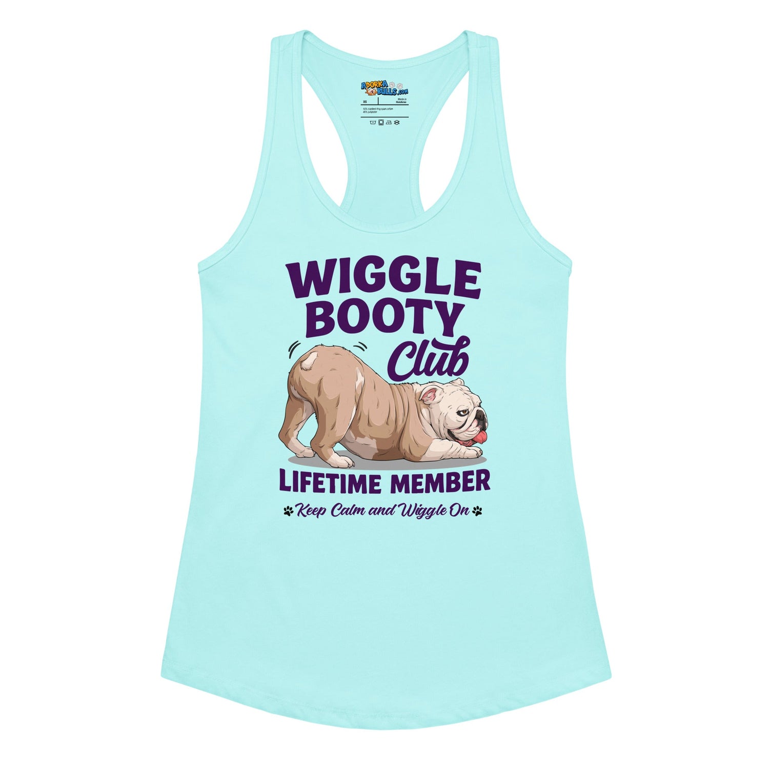 Wiggle Booty Club Racerback Tank | Fawn &amp; White Colored English Bulldog