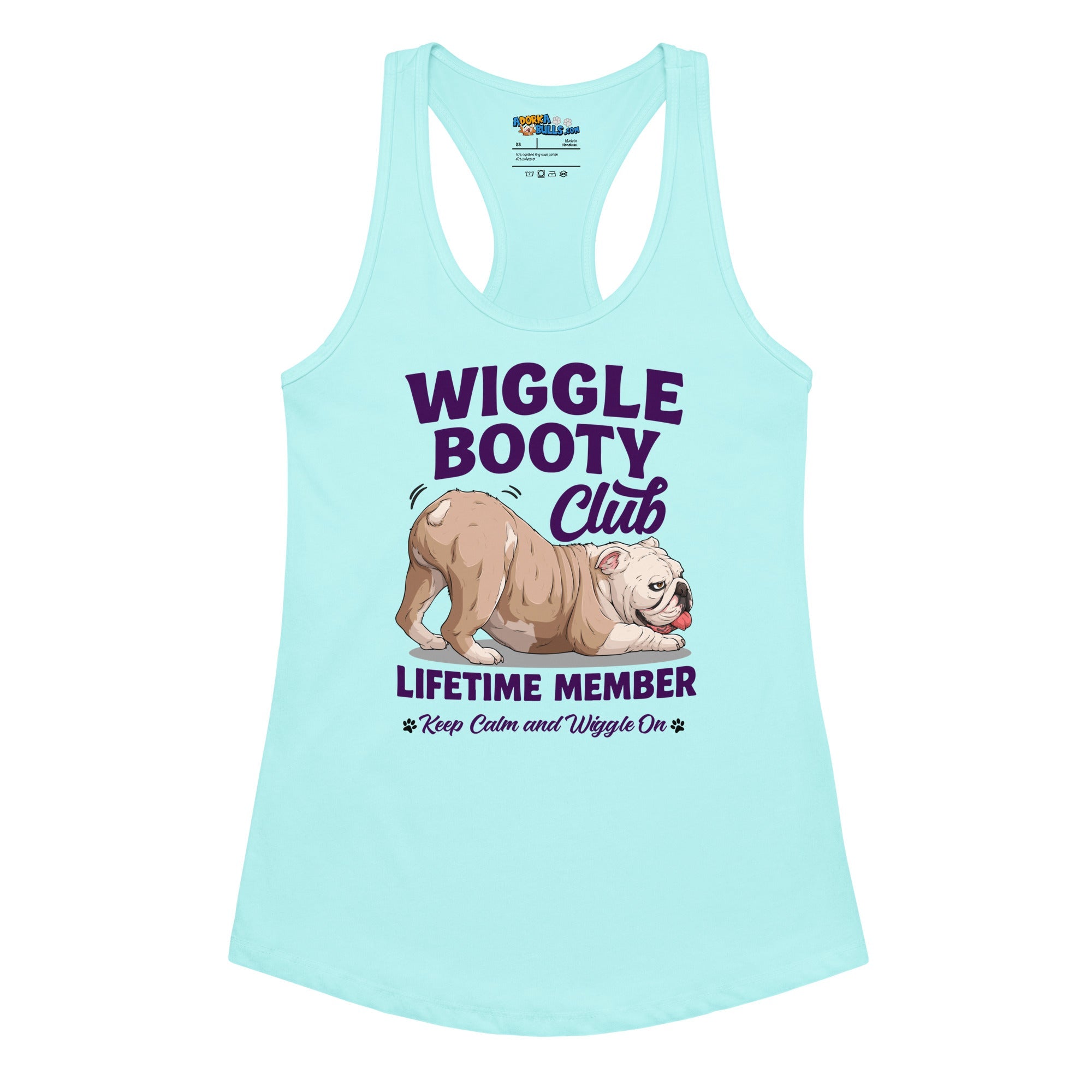 Wiggle Booty Club Racerback Tank | Fawn &amp; White Colored English Bulldog