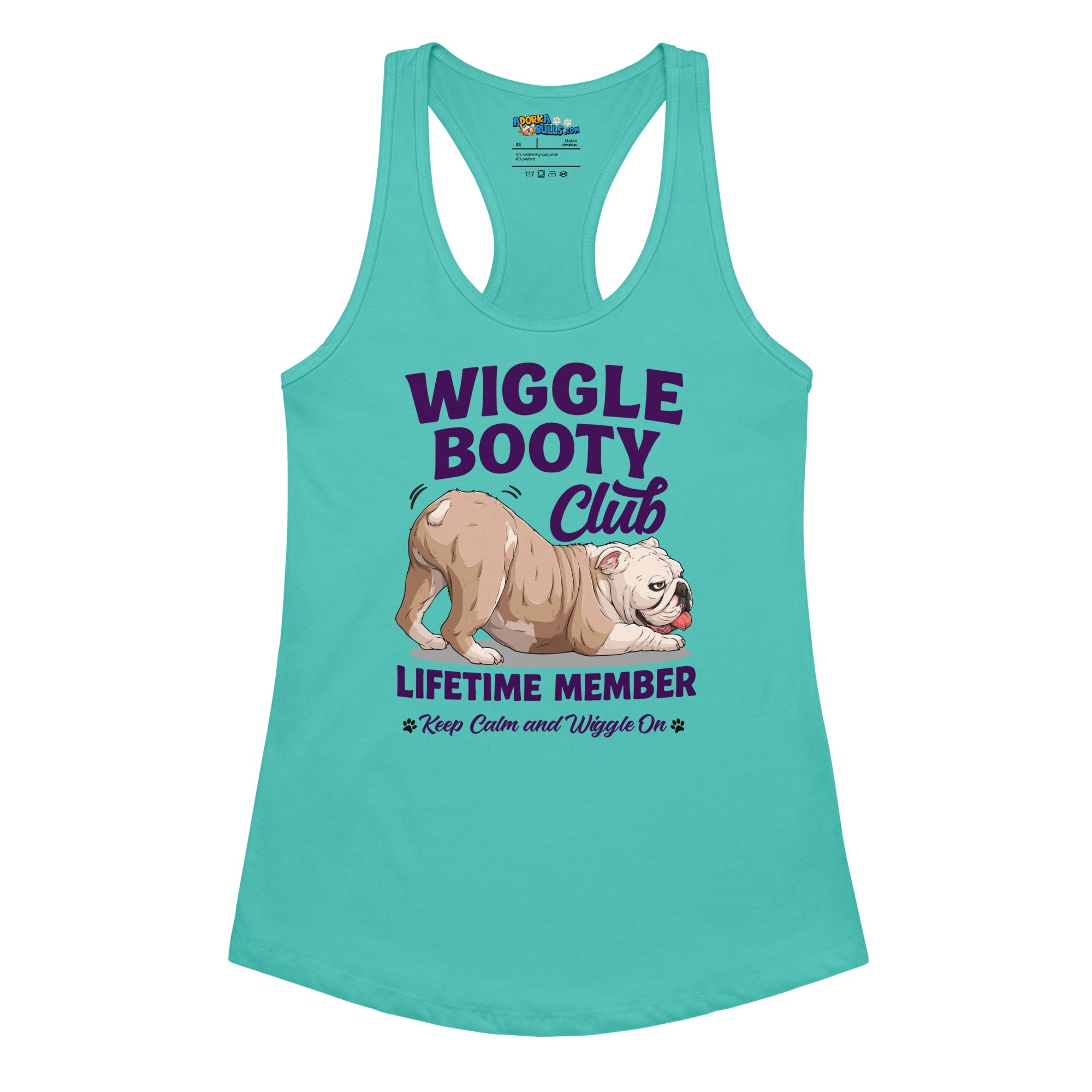 Wiggle Booty Club Racerback Tank | Fawn &amp; White Colored English Bulldog