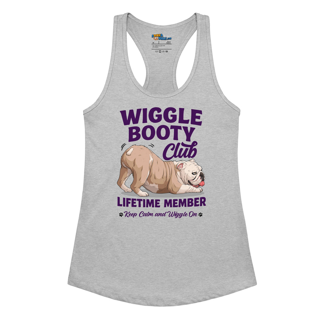 Wiggle Booty Club Racerback Tank | Fawn &amp; White Colored English Bulldog