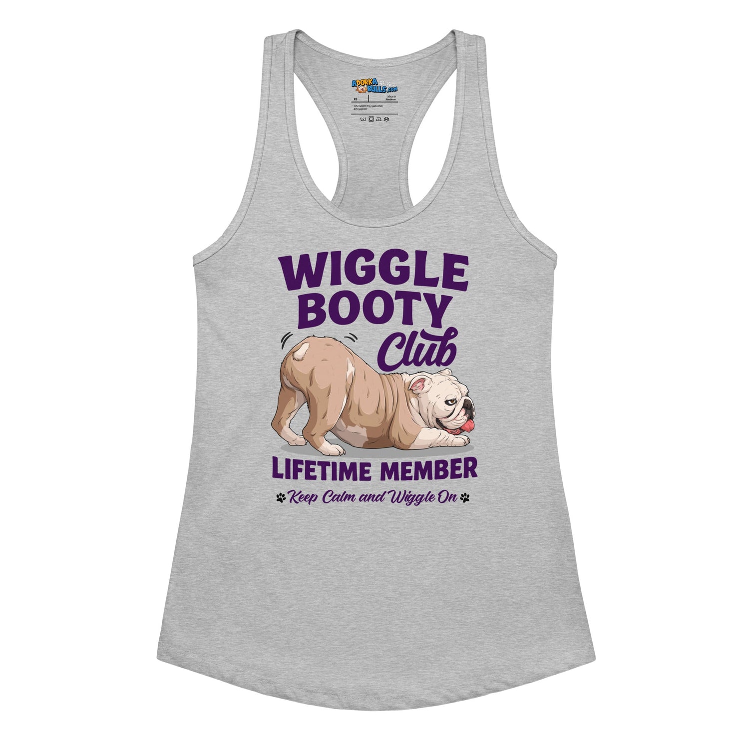 Wiggle Booty Club Racerback Tank | Fawn &amp; White Colored English Bulldog