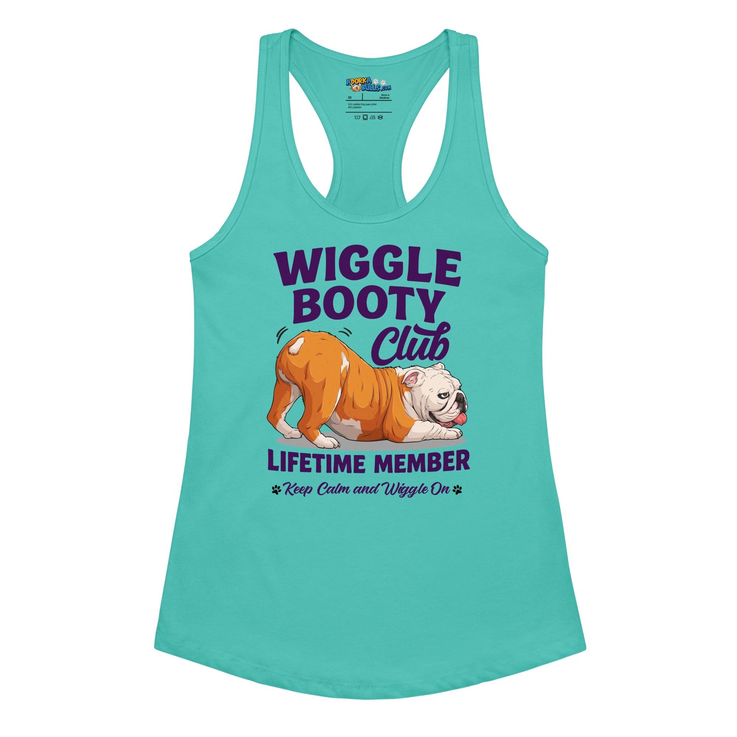Wiggle Booty Club Racerback Tank | Red &amp; White Colored English Bulldog