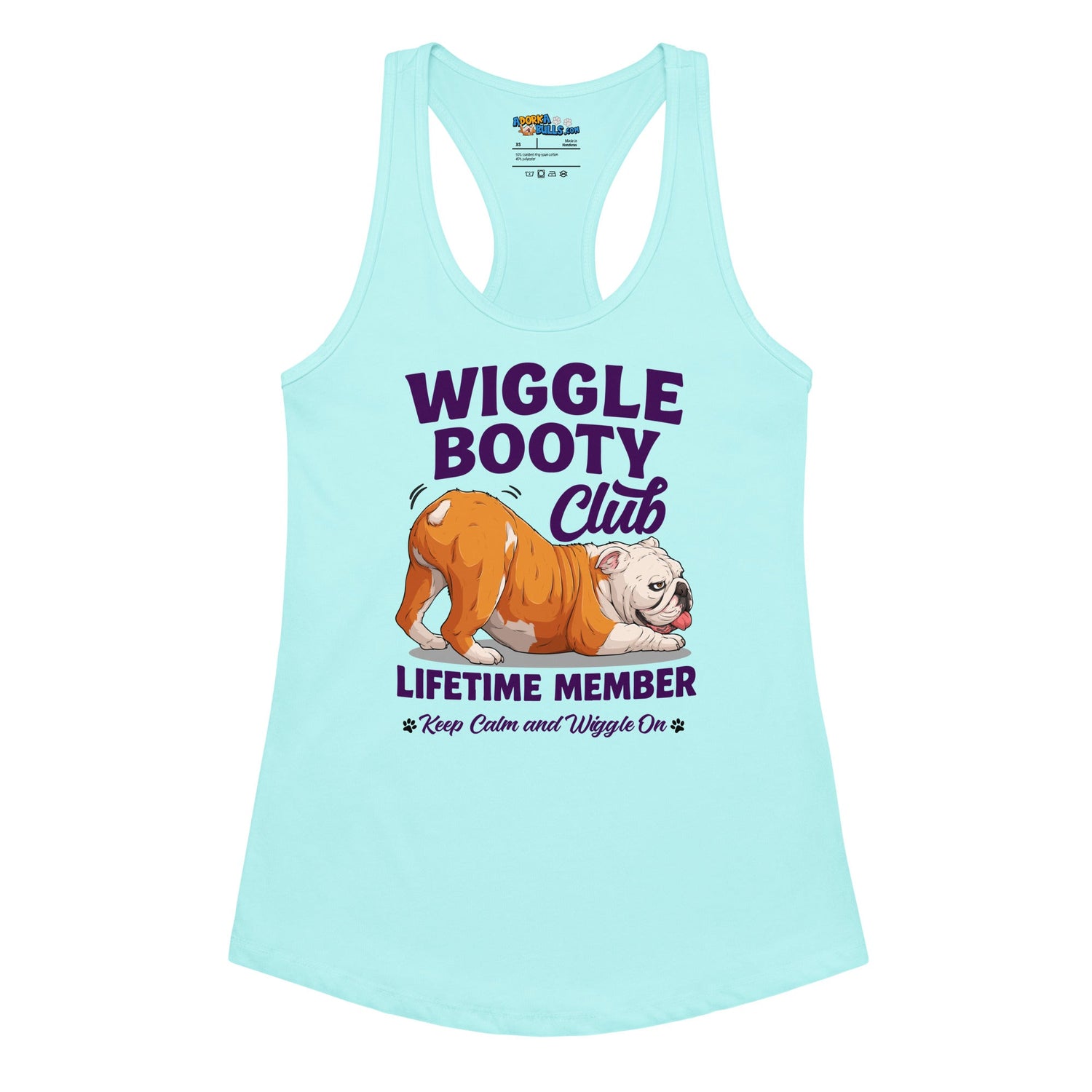 Wiggle Booty Club Racerback Tank | Red &amp; White Colored English Bulldog