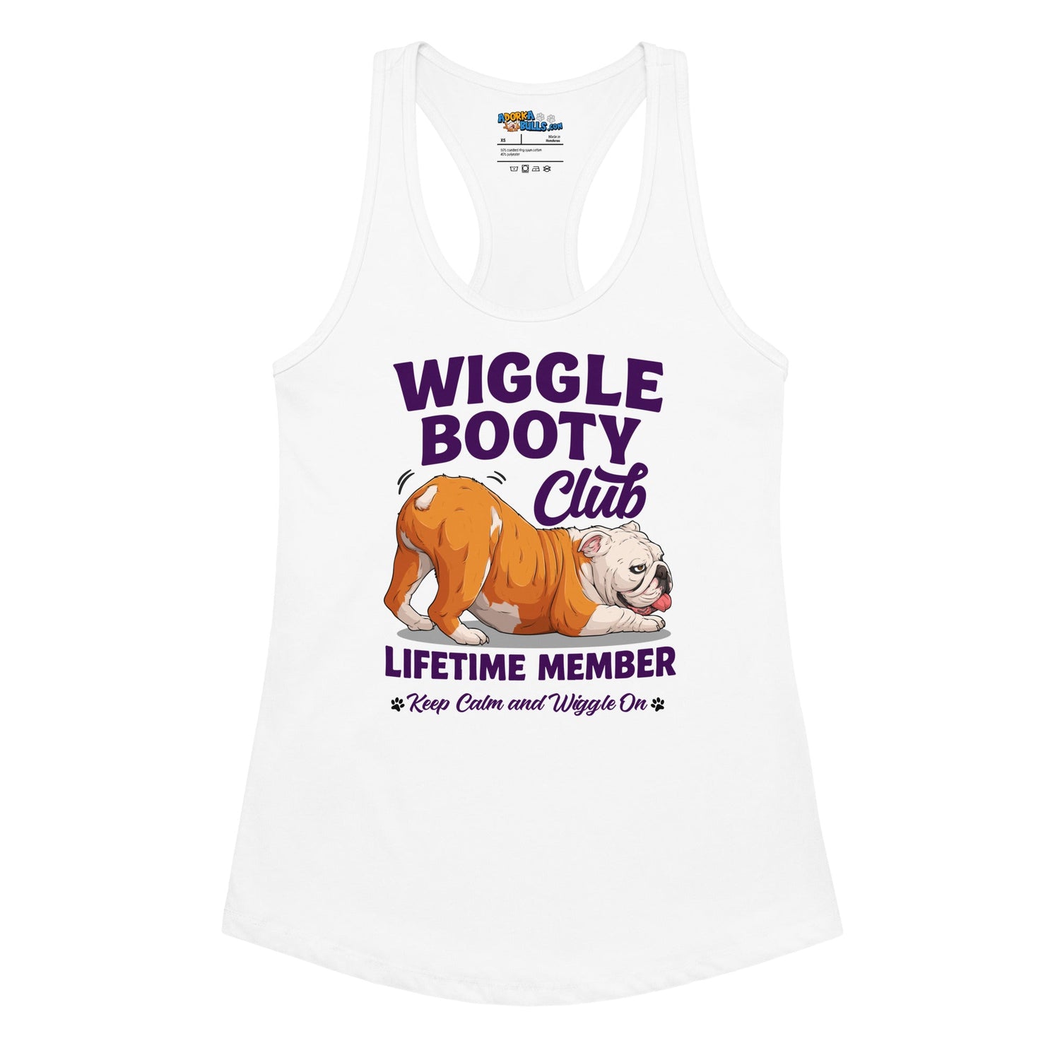 Wiggle Booty Club Racerback Tank | Red &amp; White Colored English Bulldog