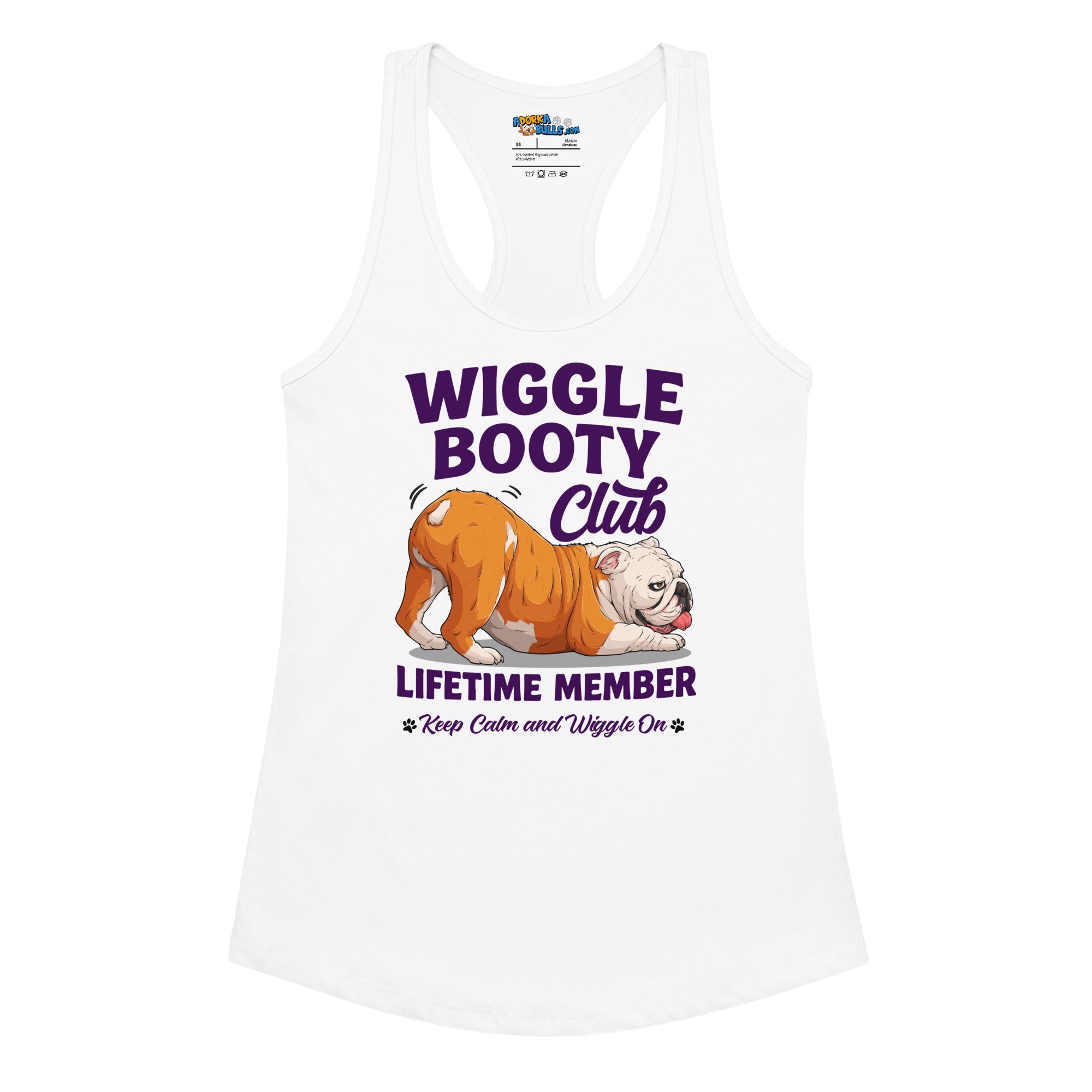 Wiggle Booty Club Racerback Tank | Red &amp; White Colored English Bulldog