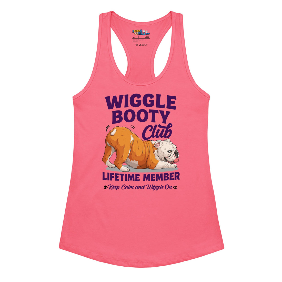 Wiggle Booty Club Racerback Tank | Red &amp; White Colored English Bulldog