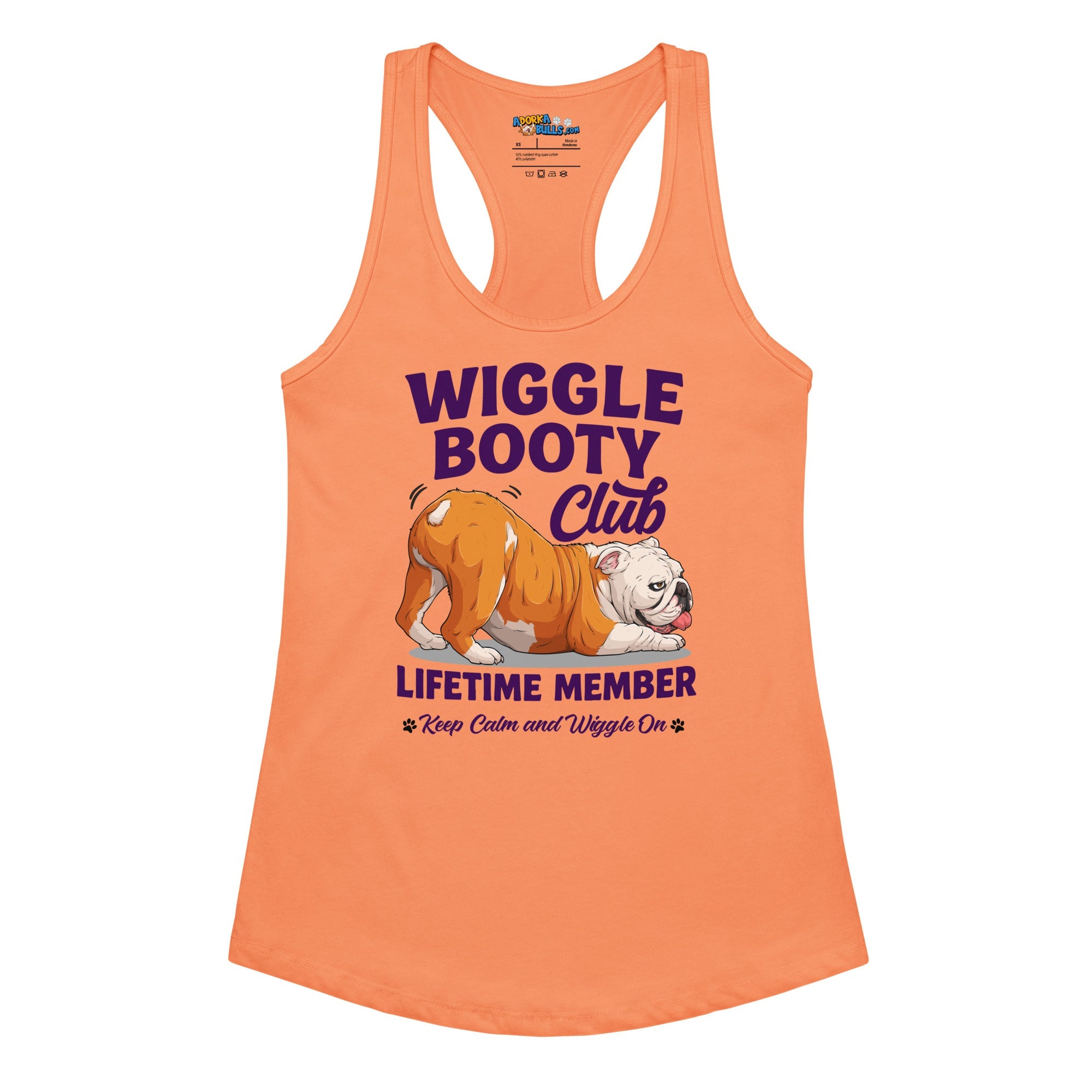 Wiggle Booty Club Racerback Tank | Red &amp; White Colored English Bulldog