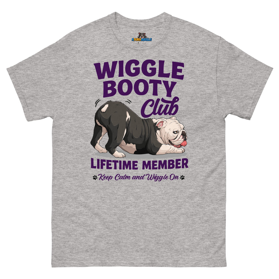 Wiggle Booty Club Tee | Black &amp; White Colored English Bulldog