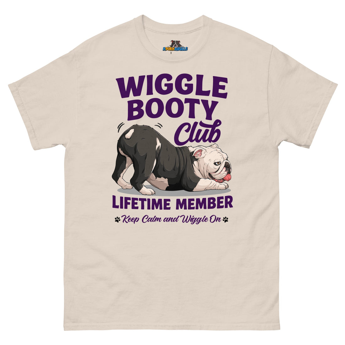 Wiggle Booty Club Tee | Black &amp; White Colored English Bulldog